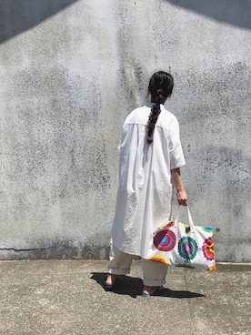 「handmade」｜「アイテム（シャツワンピース）」を使った、Rabbitsekine🐰さん（レディース・162cm）の夏コーディネート