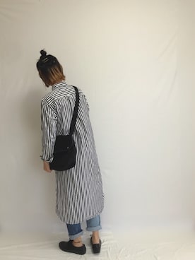 「BEAMS BOY（ビームスボーイ）のBEAMS BOY / ストライプ B.D. シャツワンピース（シャツワンピース）」を使った、Rabbitsekine🐰さん（レディース・162cm）の秋コーディネート