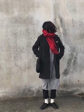 「BEAMS BOY（ビームスボーイ）のBEAMS BOY / ストライプ B.D. シャツワンピース（シャツワンピース）」を使った、Rabbitsekine🐰さん（レディース・162cm）の冬コーディネート