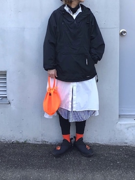 「BEAMS BOY（ビームスボーイ）のBEAMS BOY / ストライプ B.D. シャツワンピース（シャツワンピース）」を使った、Rabbitsekine🐰さん（レディース・162cm）の冬コーディネート