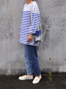 「BEAMS BOY（ビームスボーイ）のアイテム（スリッポン）」を使った、Rabbitsekine🐰さん（レディース・162cm）の夏コーディネート