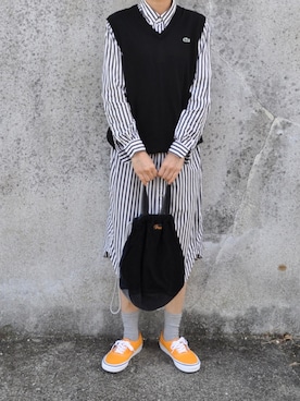 「ラコステ」｜「アイテム（シャツワンピース）」を使った、Rabbitsekine🐰さん（レディース・163cm）の秋コーディネート