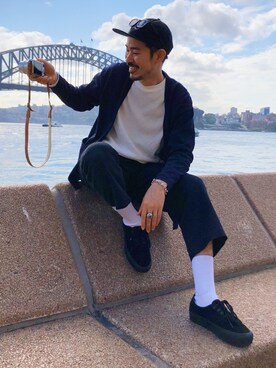 「Port（ポート）のアイテム（帽子）」を使った、TOSHIさん（メンズ・177cm）の春コーディネート