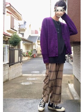 カーディガン ボレロを使った 紫 のメンズ人気ファッションコーディネート Wear