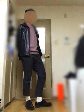 「Paul Smith（ポールスミス）のアイテム（ライダースジャケット）」を使った、Shunさん（メンズ・176cm）の冬コーディネート