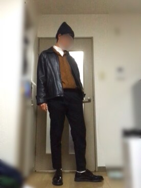 「Paul Smith（ポールスミス）のアイテム（ライダースジャケット）」を使った、Shunさん（メンズ・176cm）の冬コーディネート