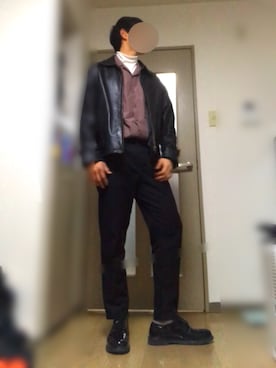 「Paul Smith（ポールスミス）のアイテム（ライダースジャケット）」を使った、Shunさん（メンズ・176cm）の冬コーディネート