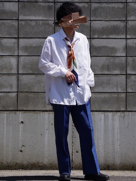 「WYM LIDNM（ウィム バイ リドム）の【WYM LIDNM】TENCEL/COTTON BASIC COLLAR SHIRT/レギュラーカラーシャツ（シャツ/ブラウス、ホワイト系）」を使った、ILUさん（メンズ・163cm）の春コーディネート