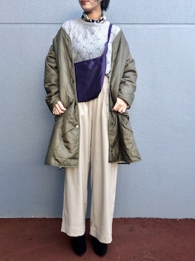 「差し色パープル」｜fujiさん（レディース・162cm）の冬コーディネート