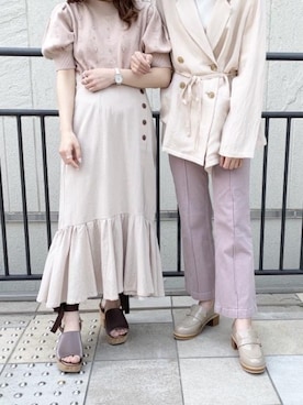「双子コーデ」｜「アイテム（その他アウター）」を使った、もちをさん（レディース・144cm）の春コーディネート