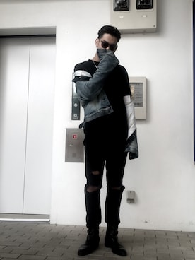 「アイテム（デニムジャケット）」を使った、AITOさん（メンズ・182cm・10代）の冬コーディネート