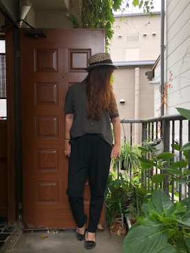 「UNIQLO（ユニクロ）のレーヨンエアリーブラウス（半袖）（シャツ/ブラウス）」を使った、yayacoさん（レディース・156cm）の夏コーディネート