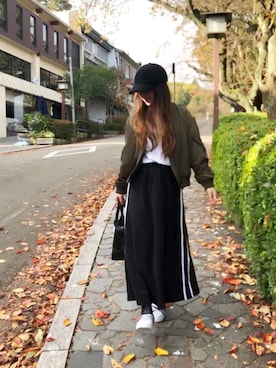 「NANO universe（ナノユニバース）のアイテム（MA-1）」を使った、yayacoさん（レディース・156cm）の秋コーディネート