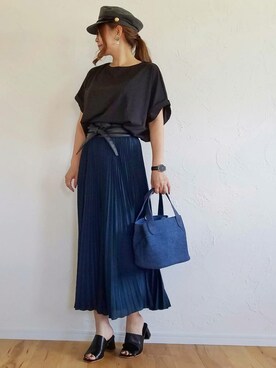 「サッシュベルト」｜「アイテム（スリッポン）」を使った、しろくまさん（レディース・164cm）の夏コーディネート
