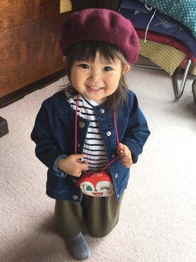 「COMME CA DU MODE（コムサデモード）のアイテム（デニムジャケット）」を使った、A&Nさん（キッズ・80cm）の冬コーディネート