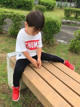 kankan使用「CHUMS（【CHUMS / チャムス】KIDS Logo S/S T-Shirt White　キッズ ロゴTシャツ　ホワイト）」的時尚穿搭