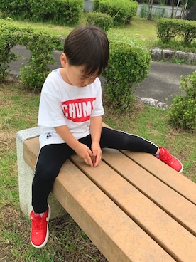 kankan使用「CHUMS（【CHUMS / チャムス】KIDS Logo S/S T-Shirt White　キッズ ロゴTシャツ　ホワイト）」的時尚穿搭