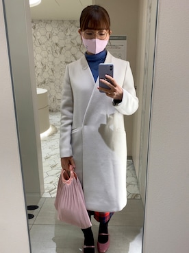 「仕事コーデ」｜「アイテム（ノーカラーコート）」を使った、ななさん（レディース・155cm）の冬コーディネート