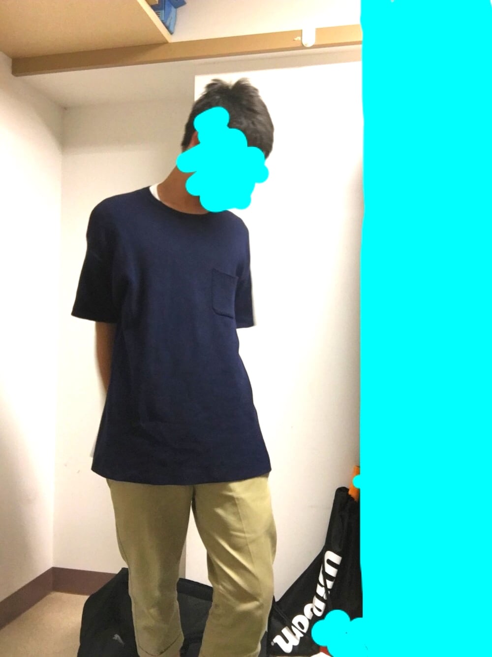 「GU、BIGシルエット」｜「GUのアイテム（Tシャツ/カットソー、ブルー系）」を使った、そう 。。さん（メンズ・172cm）の夏コーディネートの1枚目の写真
