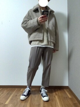 「LIDNM（リドム）のOVERSIZED BOA OUTER（ブルゾン）」を使った、HiROKiさん（メンズ・174cm）の冬コーディネート