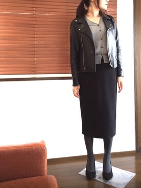「koe（コエ）のアイテム（ライダースジャケット）」を使った、iskさん（レディース・156cm）の春コーディネート