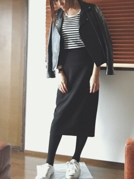 「koe（コエ）のアイテム（ライダースジャケット）」を使った、iskさん（レディース・156cm）の春コーディネート