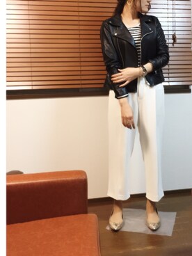 「koe（コエ）のアイテム（ライダースジャケット）」を使った、iskさん（レディース・156cm）の春コーディネート