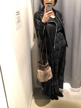 「koe（コエ）のアイテム（ライダースジャケット）」を使った、iskさん（レディース・156cm）の冬コーディネート
