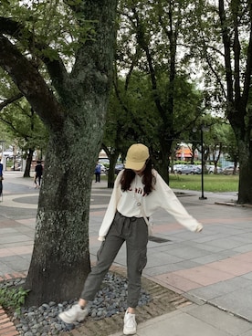 「5（ファイブ）のアイテム（帽子）」を使った、CHARさん（レディース・159cm）の冬コーディネート
