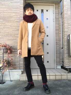 「BACK NUMBER（バックナンバー）のアイテム（チェスターコート）」を使った、タルナンドさん（メンズ・165cm）の冬コーディネート