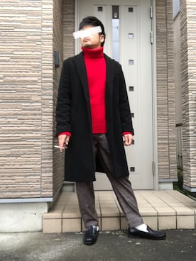 「niko and...（ニコアンド）のアイテム（チェスターコート）」を使った、タルナンドさん（メンズ・165cm）の冬コーディネート