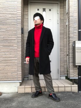 「niko and...（ニコアンド）のアイテム（チェスターコート）」を使った、タルナンドさん（メンズ・165cm）の冬コーディネート