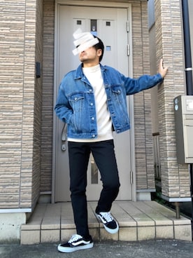 「JUNRED（ジュンレッド）のアイテム（デニムジャケット）」を使った、タルナンドさん（メンズ・165cm）の冬コーディネート