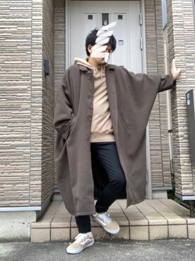 「ドルマン」｜「アイテム（ステンカラーコート）」を使った、タルナンドさん（メンズ・165cm）の冬コーディネート