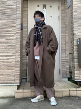 「act'm（アクトム）のアイテム（ステンカラーコート）」を使った、タルナンドさん（メンズ・165cm）の冬コーディネート