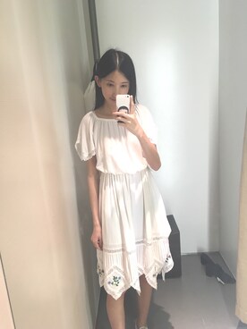 「urのアイテム（スカート、ホワイト系）」を使った、树树Eさん（レディース）の春コーディネート