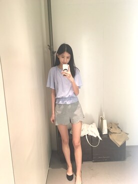 「urのアイテム（Tシャツ/カットソー、パープル系）」を使った、树树Eさん（レディース）の夏コーディネート