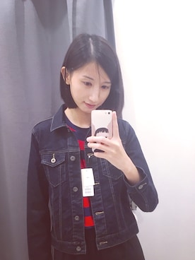 「UNIQLO（ユニクロ）のアイテム（デニムジャケット、ブラック系）」を使った、树树Eさん（レディース）の秋コーディネート