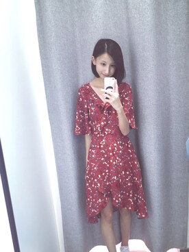 「New look（ニュールック）のアイテム（ワンピース、レッド系）」を使った、树树Eさん（レディース）の秋コーディネート