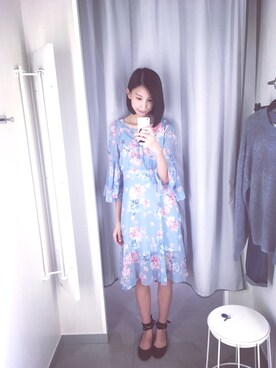 「石榴集のアイテム（ワンピース、ブルー系）」を使った、树树Eさん（レディース）の秋コーディネート