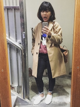 「MUJI Labo（ムジラボ）のアイテム（デニムパンツ、ブルー系）」を使った、鮎🤡さん（レディース・157cm）の冬コーディネート