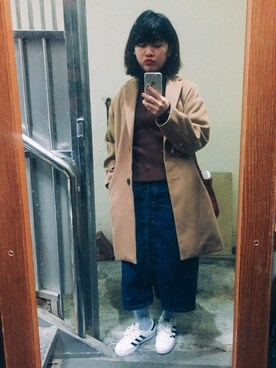 「貓咪曬月亮のアイテム（ニット/セーター、ブラウン系）」を使った、鮎🤡さん（レディース・157cm）の冬コーディネート