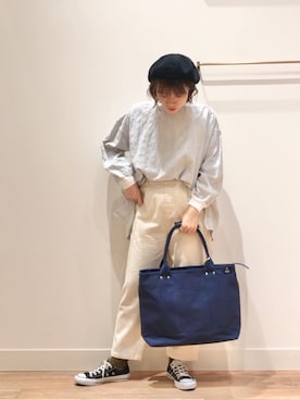 「ブルーコーデ」｜「アイテム（ハンチング/ベレー帽）」を使った、miyuさん（レディース・157cm）の冬コーディネート