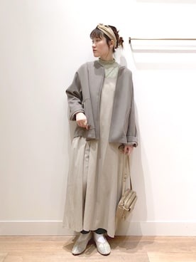 「キャミワンピ」｜「アイテム（ノーカラーコート）」を使った、miyuさん（レディース・157cm）の春コーディネート