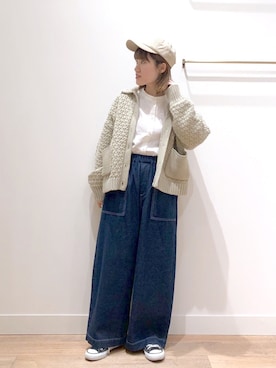 「ゆるニット」｜「アイテム（その他アウター）」を使った、miyuさん（レディース・157cm）の春コーディネート