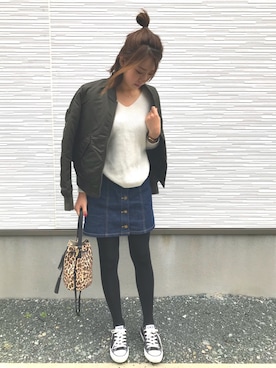 「OZOC（オゾック）のアイテム（デニムスカート）」を使った、♡Risa♡さん（レディース・160cm）の秋コーディネート