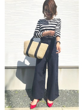 「OZOC（オゾック）のアイテム（かごバッグ）」を使った、♡Risa♡さん（レディース・160cm）の春コーディネート