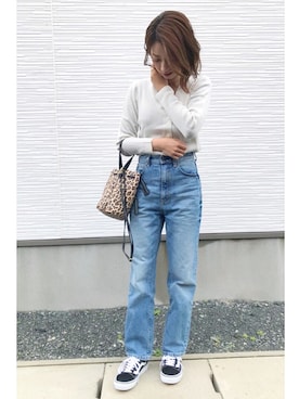 「ハイウエストストレートジーンズ」｜♡Risa♡さん（レディース・160cm）の春コーディネート