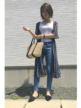 「OZOC（オゾック）のアイテム（かごバッグ）」を使った、♡Risa♡さん（レディース・160cm）の春コーディネート