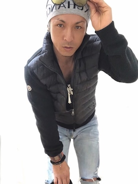 「ARMANI EXCHANGE（アルマーニエクスチェンジ）のアイテム（ニットキャップ/ビーニー）」を使った、もこ太郎☆ さん（メンズ・170cm）の冬コーディネート